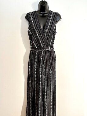 Gilli Black & Silver Striped Wrap Jumpsuit